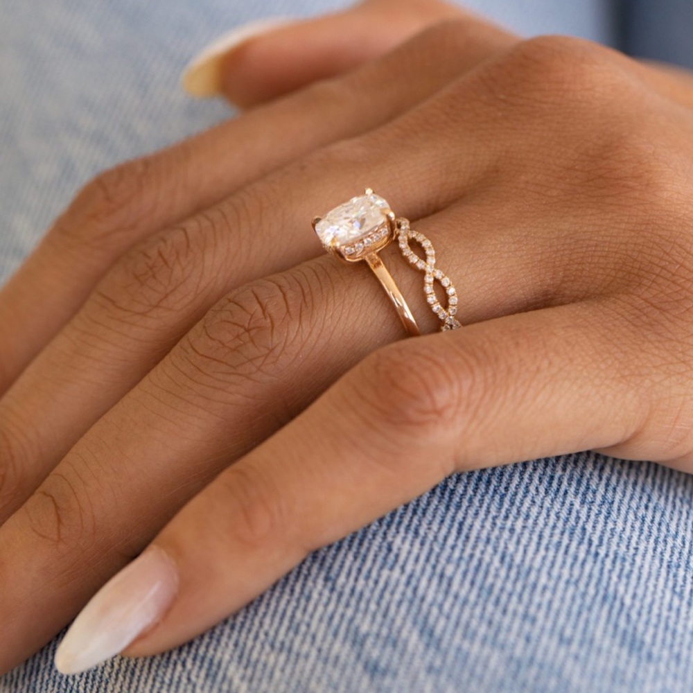 Long Cushion Moissanite engagement ring